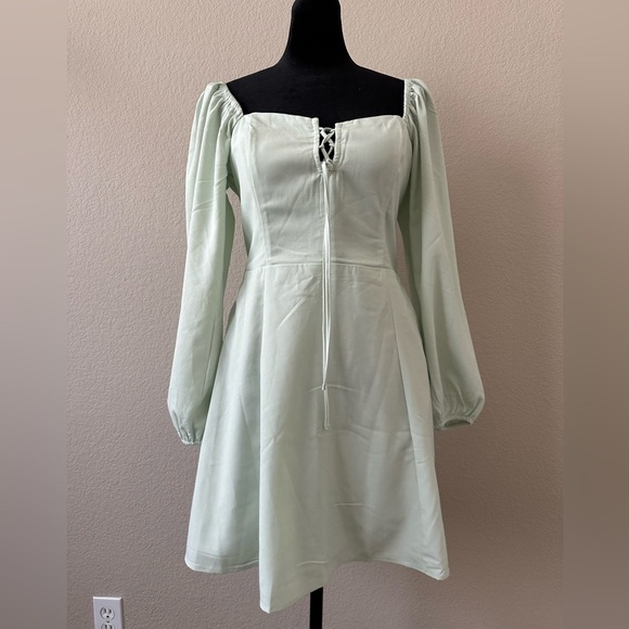 NEW ABERCROMBIE & FITCH Forest Green Chiffon Long Sleeve Short Dress, Small - Picture 1 of 8